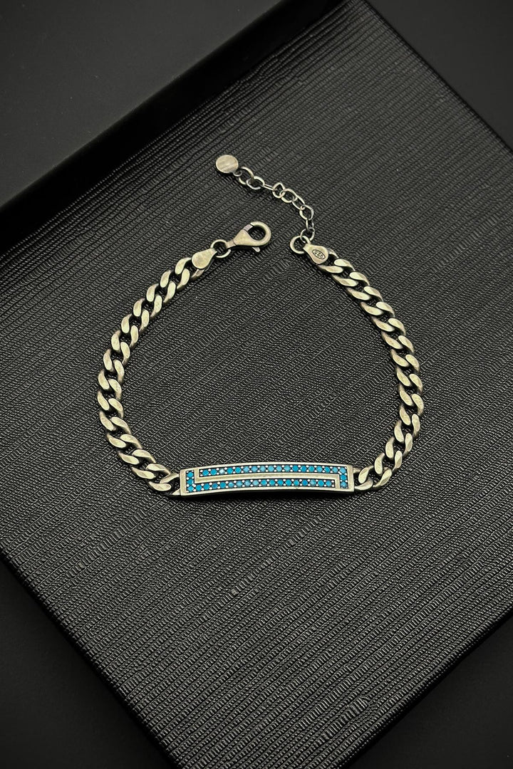 NVM FRNCH 925 Sterling Silver Italian Model Turquoise Color Zircon Stone Silver Color Men's Bracelet FRJ12320-3320-M - Odessa