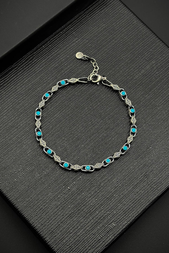 NVM FRNCH 925 Sterling Silver Italian Model Turquoise Zircon Stone Silver Color Men's Bracelet FRJ12225-3225-M - Tbilisi