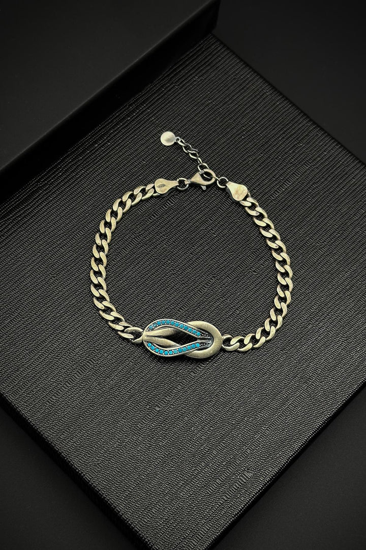 NVM FRNCH 925 Sterling Silver Italian Model Turquoise Zircon Stone Silver Color Men's Bracelet FRJ12244-3244-M - Girona