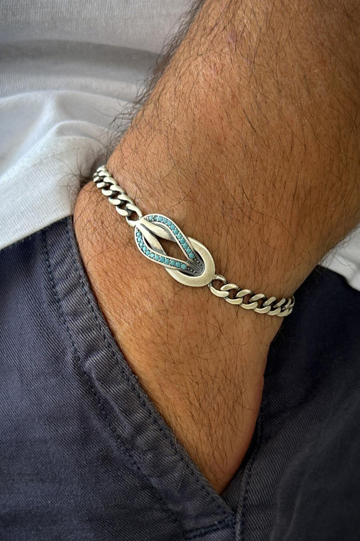 NVM FRNCH 925 Sterling Silver Italian Model Turquoise Zircon Stone Silver Color Men's Bracelet FRJ12244-3244-M - Girona