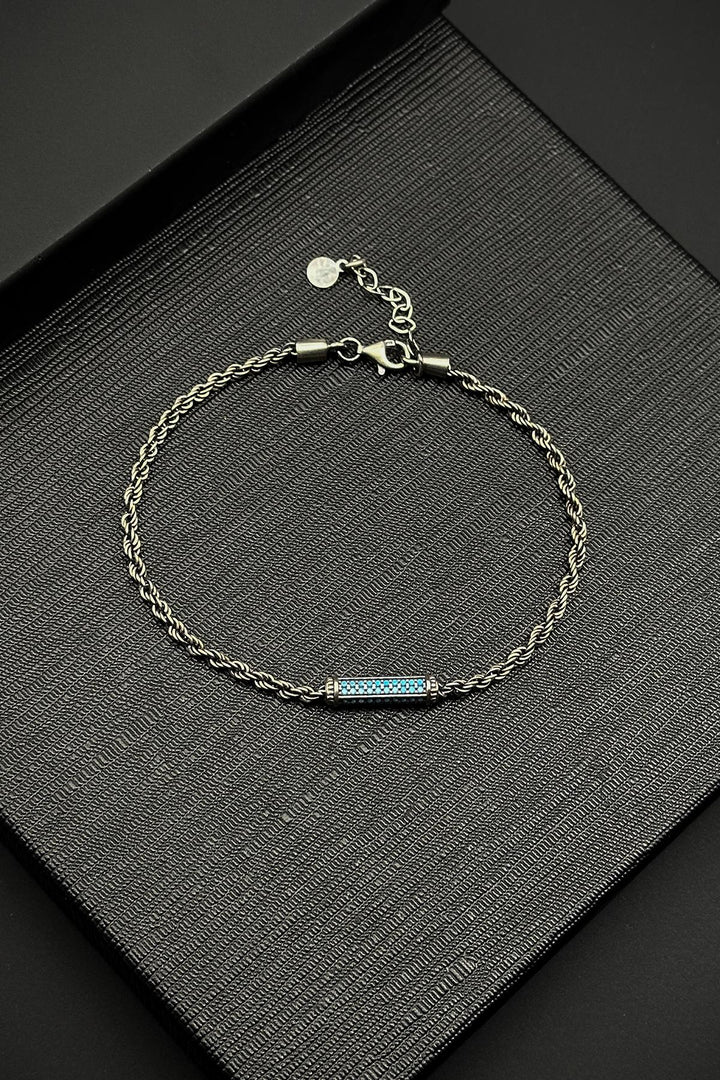 NVM FRNCH 925 Sterling Silver Italian Model Turquoise Zircon Stone Silver Color Men's Bracelet FRJ12253-3253-M - Alhaurín de la Torre