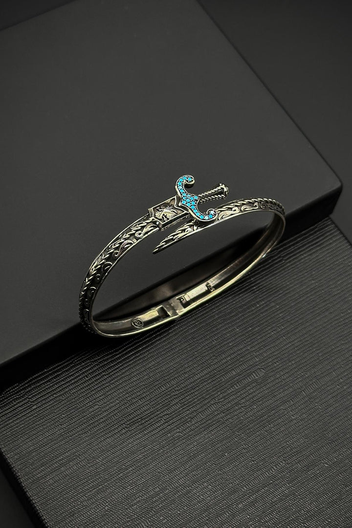 NVM FRNCH 925 Sterling Silver Italian Model Turquoise Zircon Stone Silver Color Men's Bracelet FRJ12336-3336-M - Portsmouth