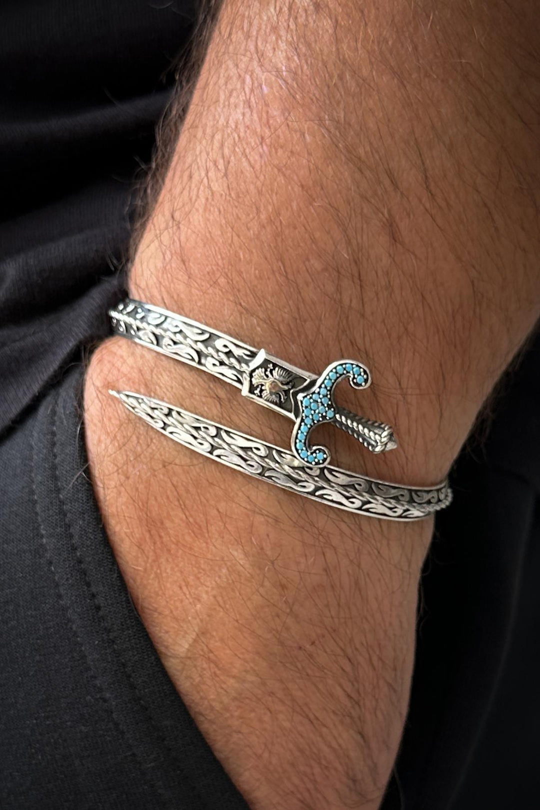 NVM FRNCH 925 Sterling Silver Italian Model Turquoise Zircon Stone Silver Color Men's Bracelet FRJ12336-3336-M - Portsmouth