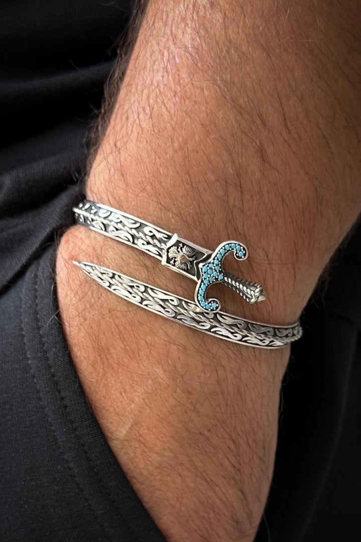 NVM FRNCH 925 Sterling Silver Italian Model Turquoise Zircon Stone Silver Color Men's Bracelet FRJ12336-3336-M - Portsmouth