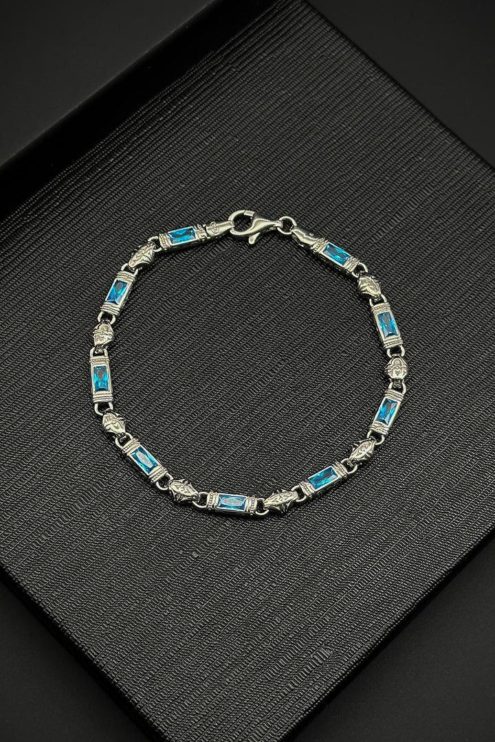 NVM FRNCH 925 Sterling Silver Italian Model Turquoise Zircon Stone Silver Color Men's Bracelet FRJ12338-3338-T - Wokingham