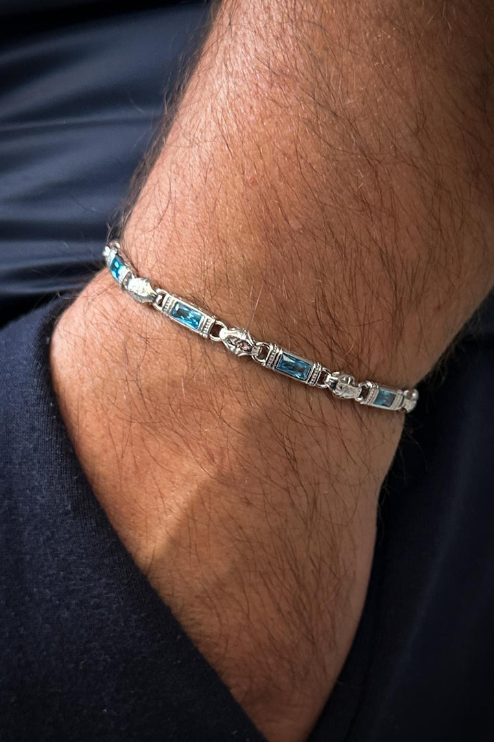 NVM FRNCH 925 Sterling Silver Italian Model Turquoise Zircon Stone Silver Color Men's Bracelet FRJ12338-3338-T - Wokingham