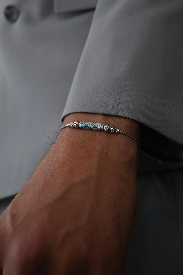 NVM FRNCH 925 Sterling Silver Italian Model Turquoise Zircon Stone Silver Color Men's Bracelet FRJ12356-3356-M - Castle Rock