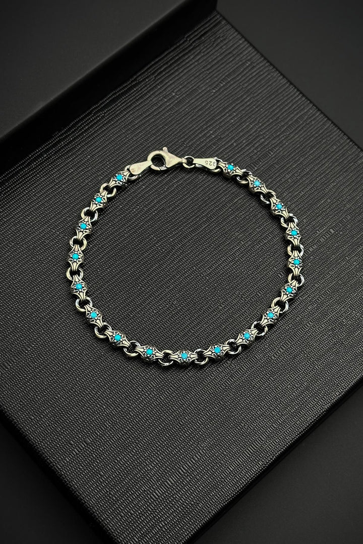 NVM FRNCH 925 Sterling Silver Italian Model Turquoise Zircon Stone Silver Color Men's Bracelet FRJ12414-3414-M - Grasse
