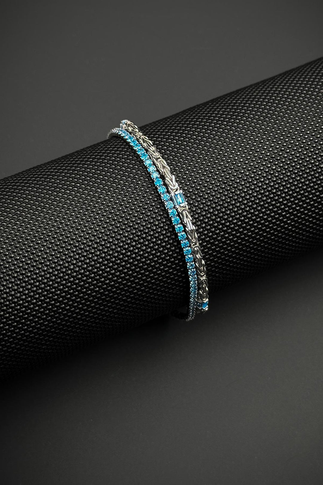 NVM FRNCH 925 Sterling Silver Italian Model Turquoise Zircon Stone Silver Color Men's Bracelet Set FRJ12359-3359-M - Weymouth