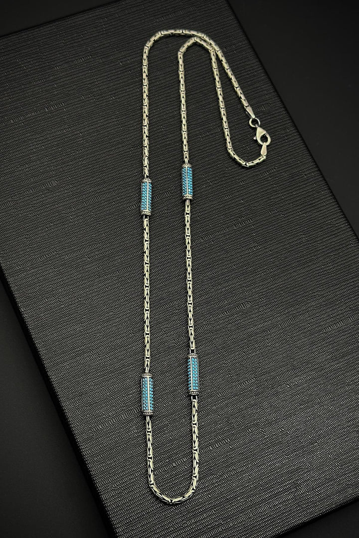 NVM FRNCH 925 Sterling Silver Italian Model Turquoise Zircon Stone Silver Color Men's Necklace FRJ30770-870-M - Kavála