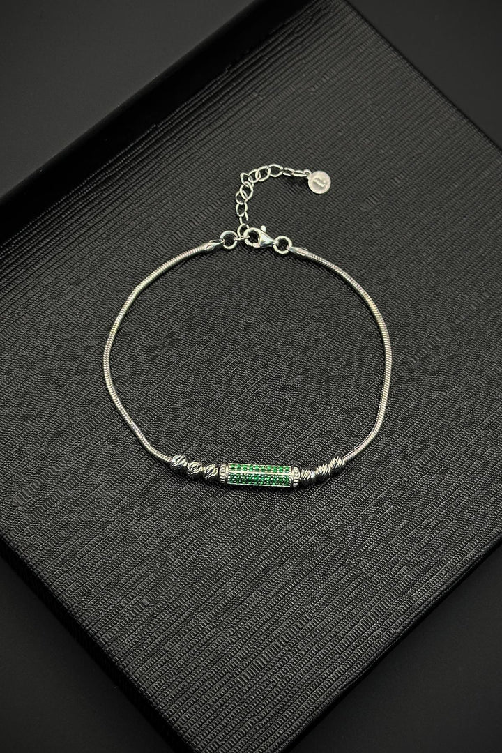 NVM FRNCH 925 Sterling Silver Italian Model Green Zircon Stone Silver Color Men's Bracelet FRJ12356-3356-Y - Kendall