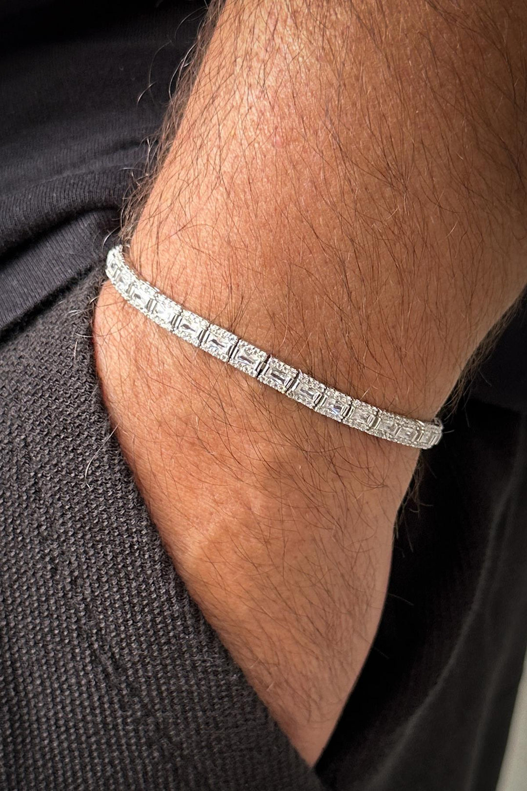 NVM FRNCH 925 Sterling Silver Italian Model White Color Men's Bracelet with Zircon Stone FRJ12181-3181-A - Glendale