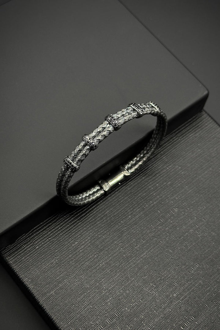 NVM FRNCH 925 Sterling Silver Italian Model Zircon Stone Smoky Color Men's Bracelet FRJ12218-3218-F - Heroica Caborca