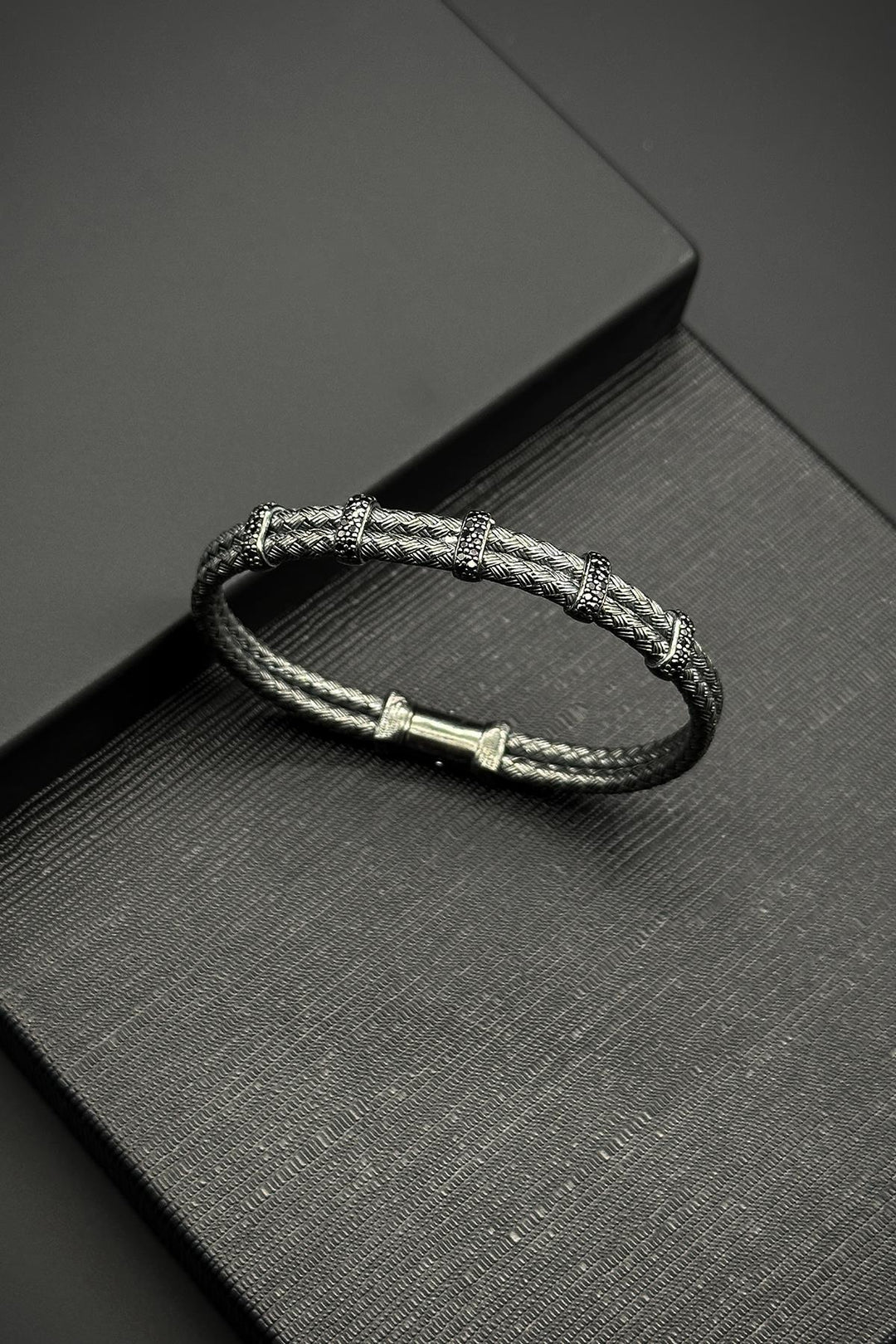NVM FRNCH 925 Sterling Silver Italian Model Zircon Stone Smoky Color Men's Bracelet FRJ12218-3218-F - Heroica Caborca