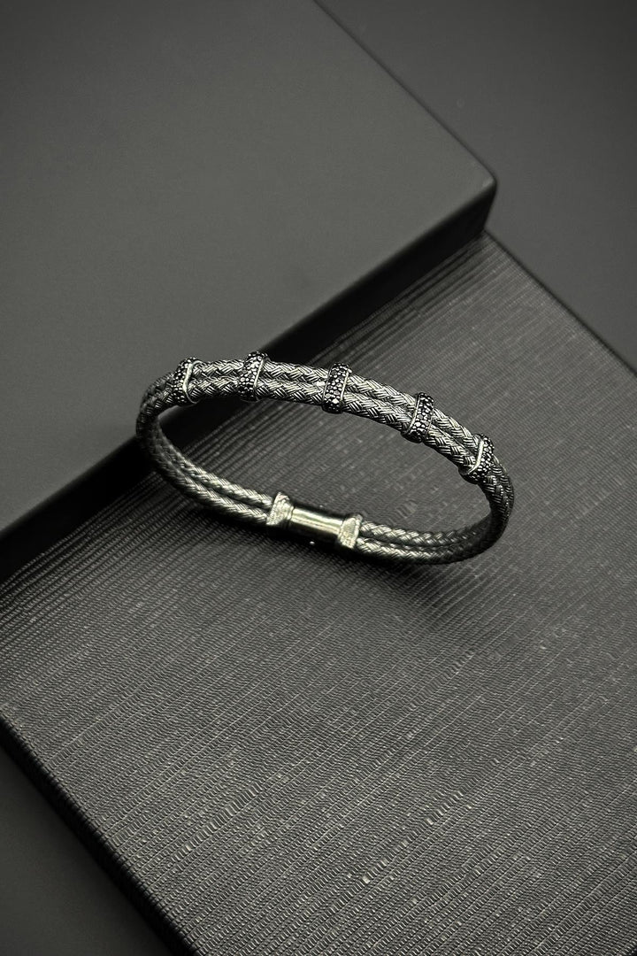 NVM FRNCH 925 Sterling Silver Italian Model Zircon Stone Smoky Color Men's Bracelet FRJ12218-3218-F - Heroica Caborca