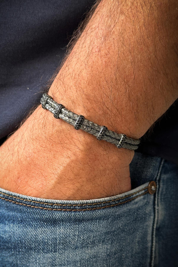 NVM FRNCH 925 Sterling Silver Italian Model Zircon Stone Smoky Color Men's Bracelet FRJ12218-3218-F - Heroica Caborca