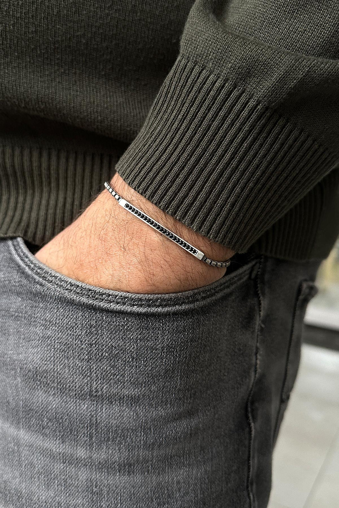 NVM FRNCH 925 Sterling Silver Italian Model Zircon Stone Silver Color Men's Bracelet FRJ12050-3050-S - Lincoln
