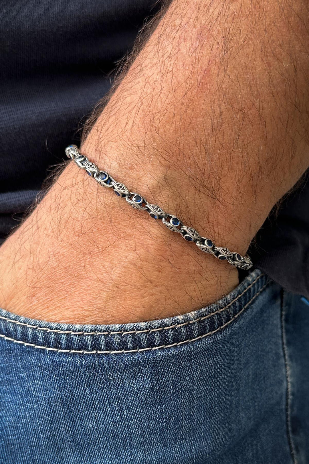 NVM FRNCH 925 Sterling Silver Italian Model Zircon Stone Silver Color Men's Bracelet FRJ12225-3225-A - Pinto