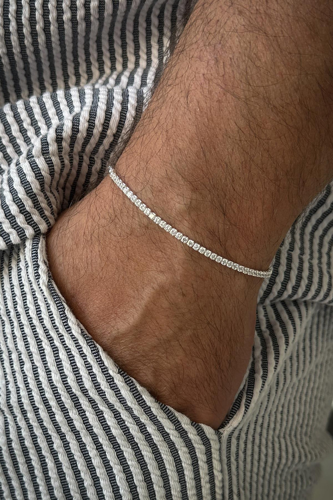 NVM FRNCH 925 Sterling Silver Italian Model Zircon Stone Silver Color Men's Bracelet FRJ12234-3234-A - Witten