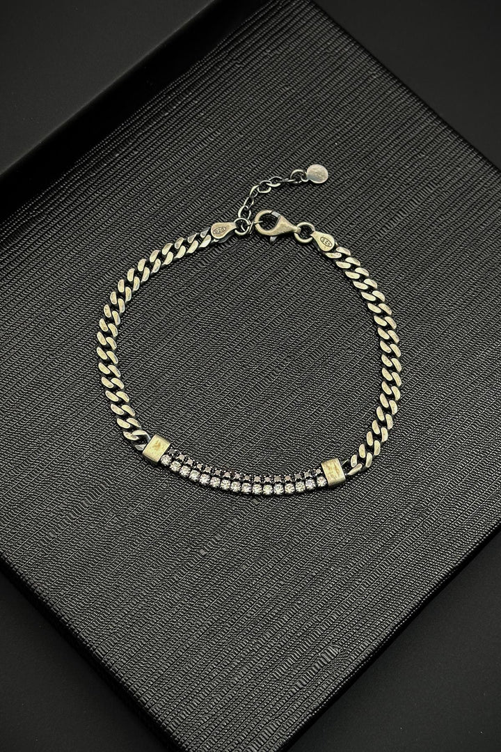 NVM FRNCH 925 Sterling Silver Italian Model Zircon Stone Silver Color Men's Bracelet FRJ12311-3311-A - Meerbusch