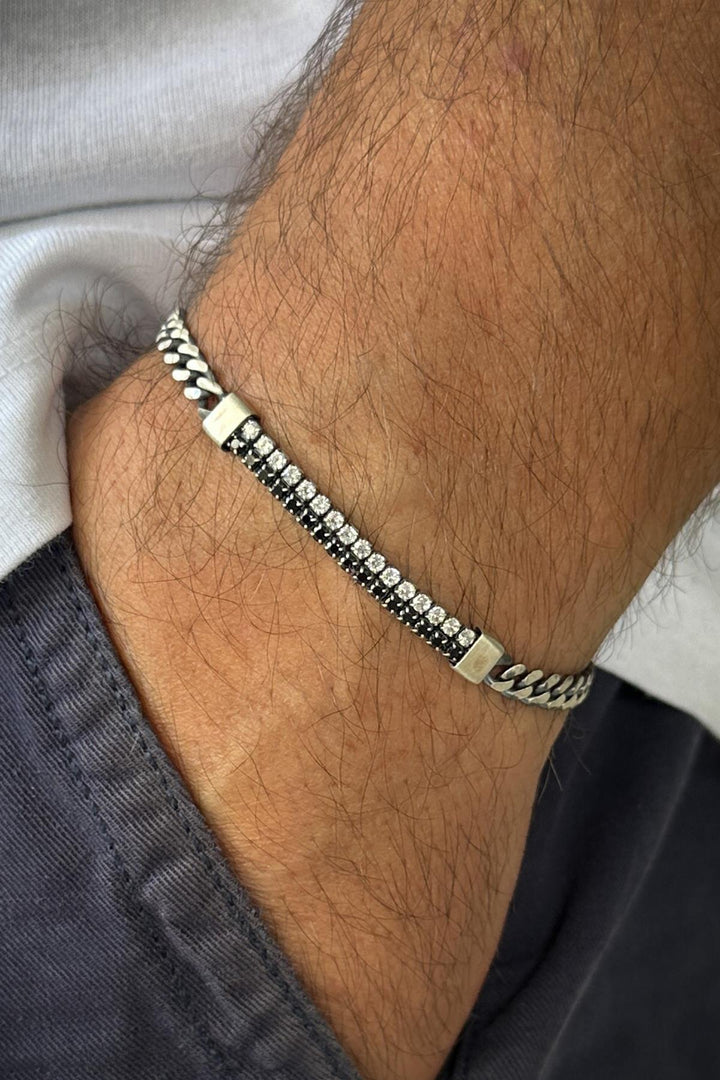 NVM FRNCH 925 Sterling Silver Italian Model Zircon Stone Silver Color Men's Bracelet FRJ12311-3311-A - Meerbusch