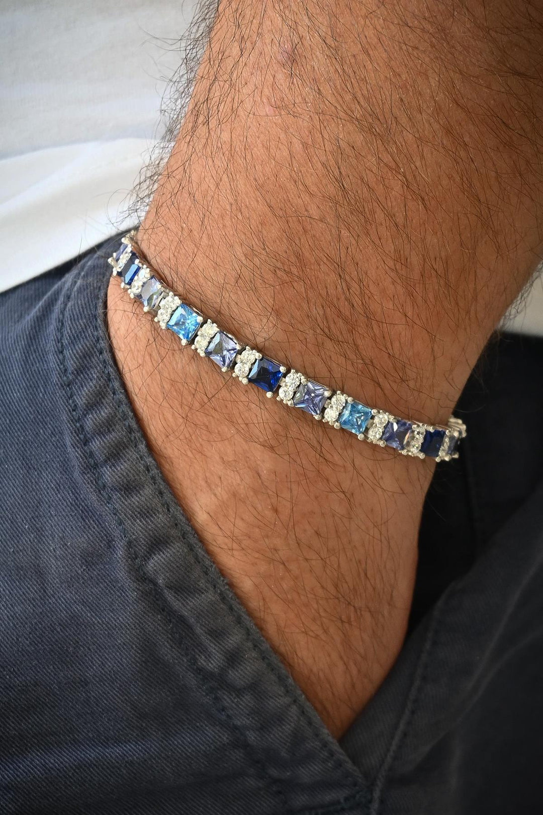 NVM FRNCH 925 Sterling Silver Italian Model Zircon Stone Silver Color Men's Bracelet FRJ12317-3317-CK - Berriozábal