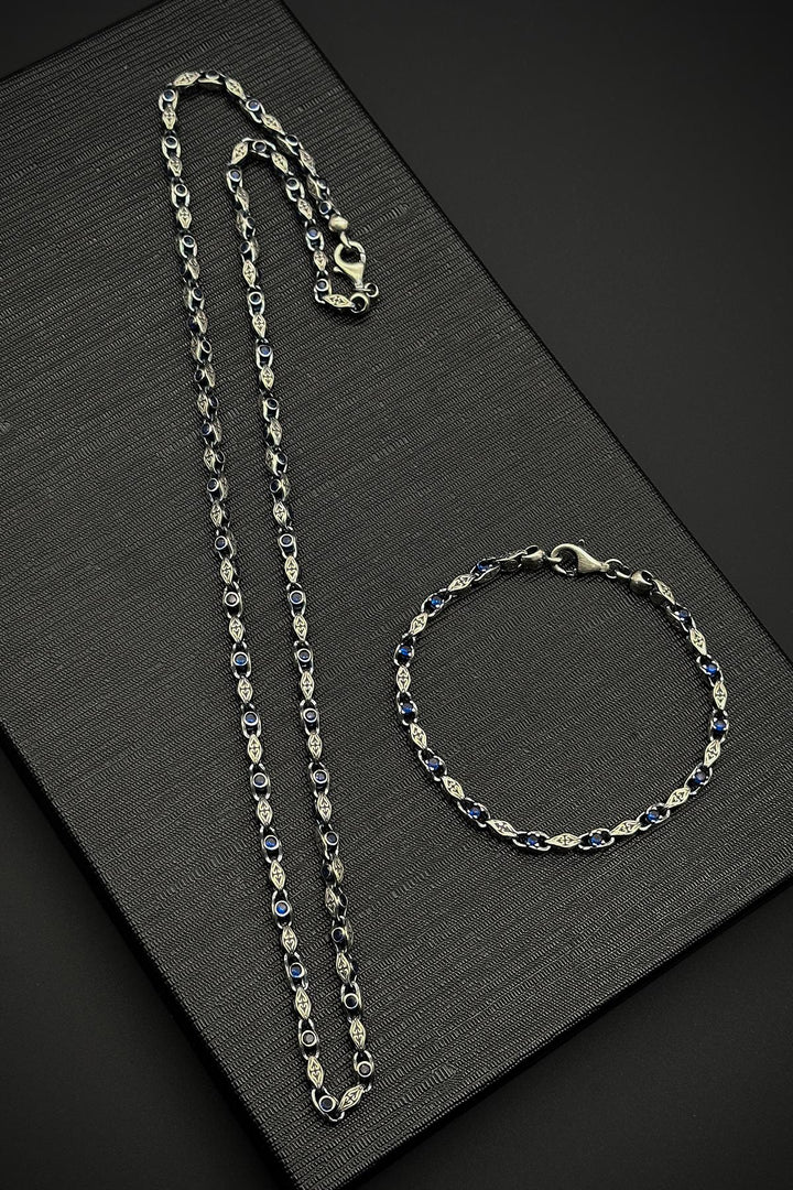 NVM FRNCH 925 Sterling Silver Italian Model Zircon Stone Silver Color Men's Bracelet/Necklace Set FRJ12232-3232-L - Kifisiá