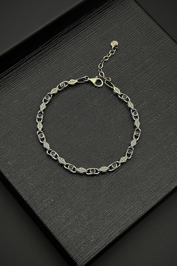 NVM FRNCH 925 Sterling Silver Italian Model Zircon Stone Silver-Black Color Men's Bracelet FRJ12225-3225-S - Alessandria