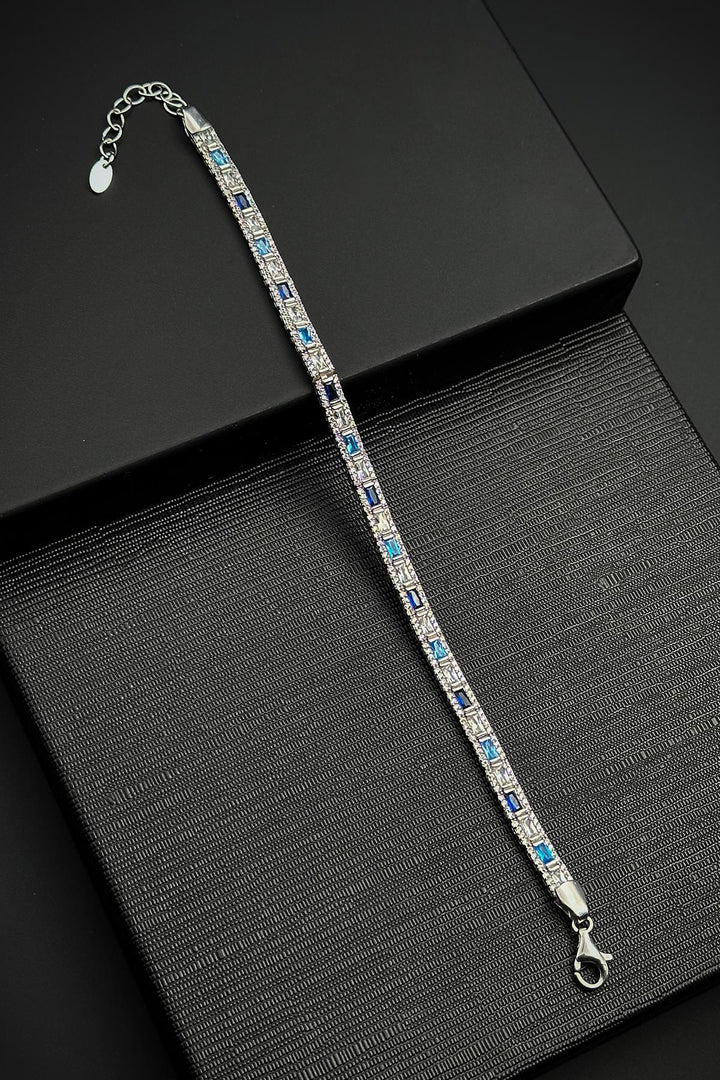 NVM FRNCH 925 Sterling Silver Italian Model Bracelet with Zircon Stone in Navy Blue Color for Men FRJ12181-3181-LMA - Cascina