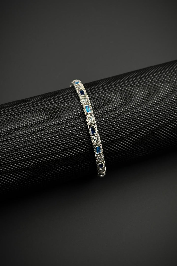NVM FRNCH 925 Sterling Silver Italian Model Bracelet with Zircon Stone in Navy Blue Color for Men FRJ12181-3181-LMA - Cascina