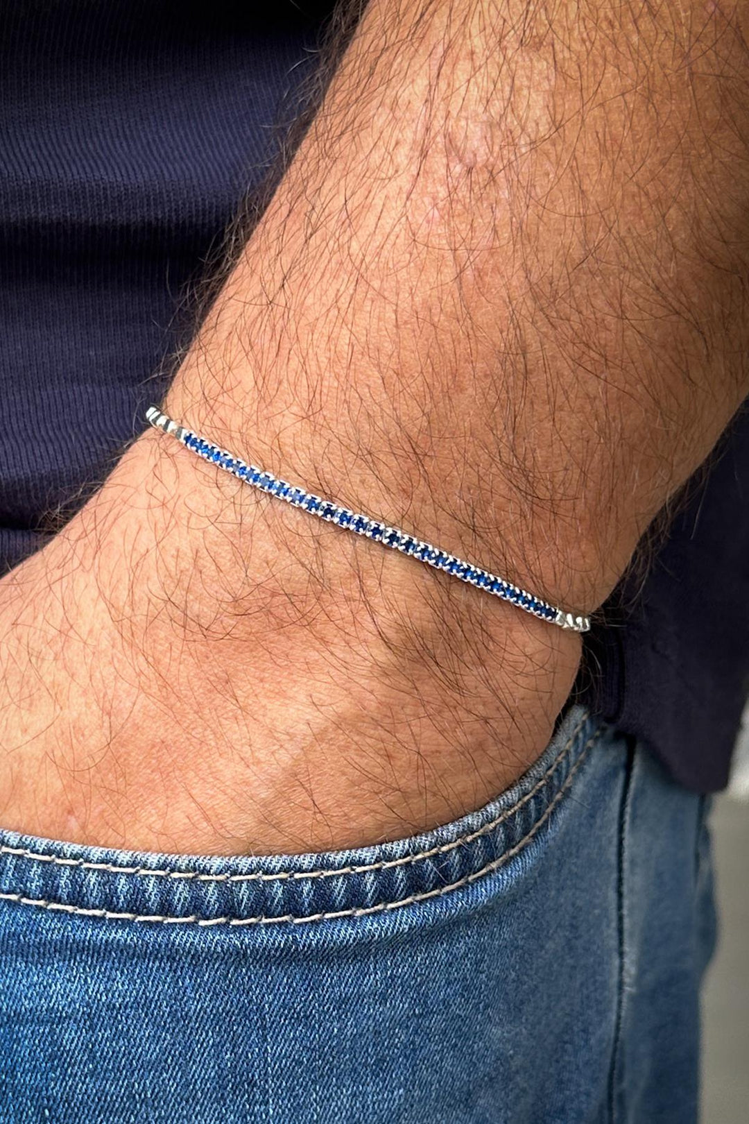 NVM FRNCH 925 Sterling Silver Italian Model with Zircon Stone Navy Blue Color Men's Bracelet FRJ12330-3330-LA - Santa Cruz