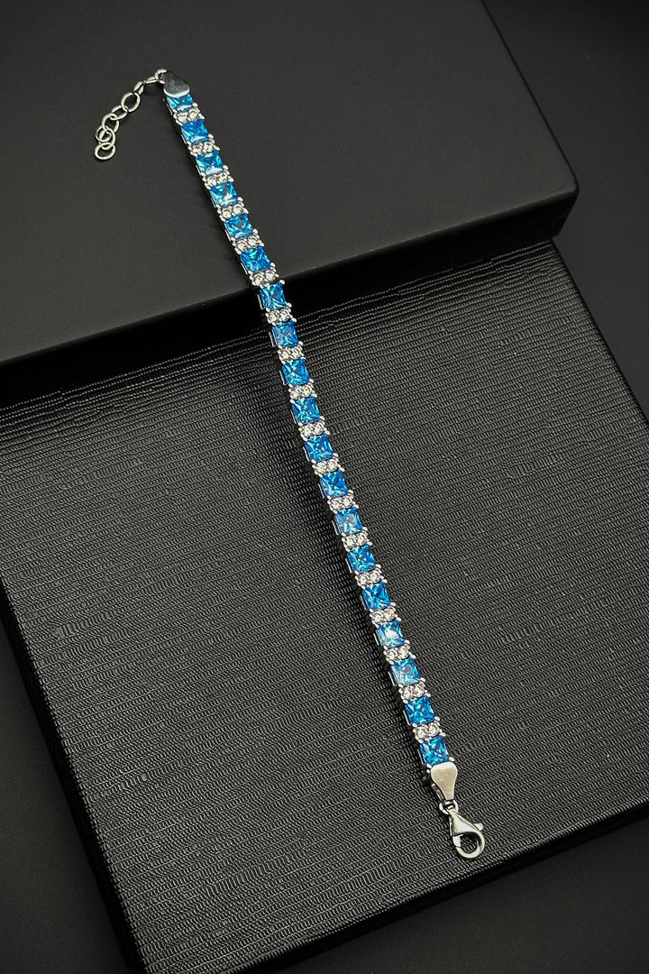 NVM FRNCH 925 Sterling Silver Italian Model Bracelet with Zircon Stone in Blue Color for Men FRJ12317-3317-M - Pokrov