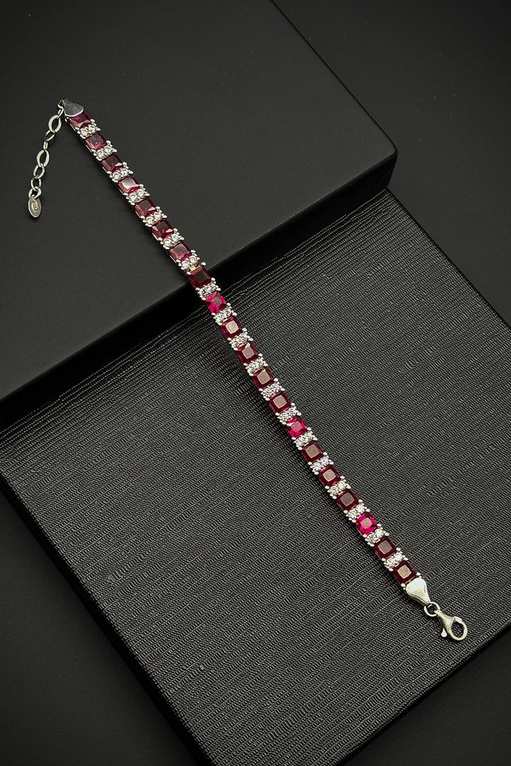 NVM FRNCH 925 Sterling Silver Italian Model Pink Color Men's Bracelet with Zircon Stone FRJ12317-3317-P - Palenque