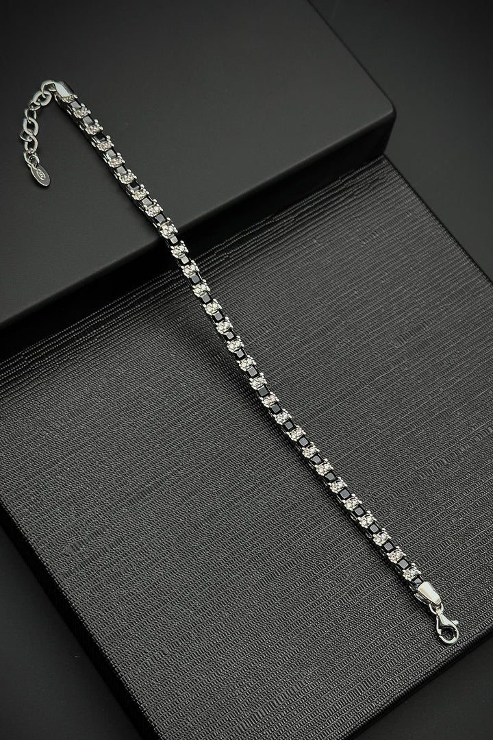 NVM FRNCH 925 Sterling Silver Italian Model Black Color Men's Bracelet with Zircon Stone FRJ12181-3181-B2 - Janesville