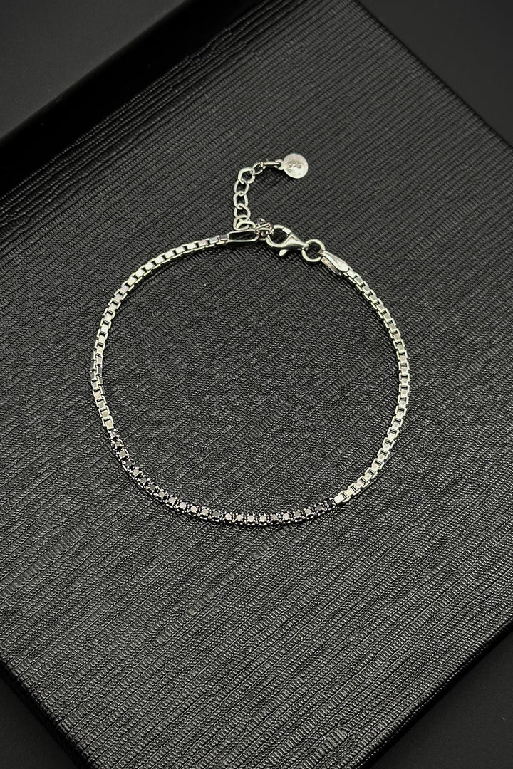 NVM FRNCH 925 Sterling Silver Italian Model Black Color Men's Bracelet with Zircon Stone FRJ12234-3234-B2 - Jackson