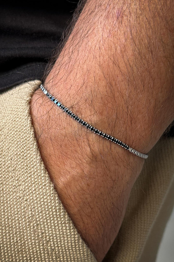 NVM FRNCH 925 Sterling Silver Italian Model Black Color Men's Bracelet with Zircon Stone FRJ12234-3234-B2 - Jackson