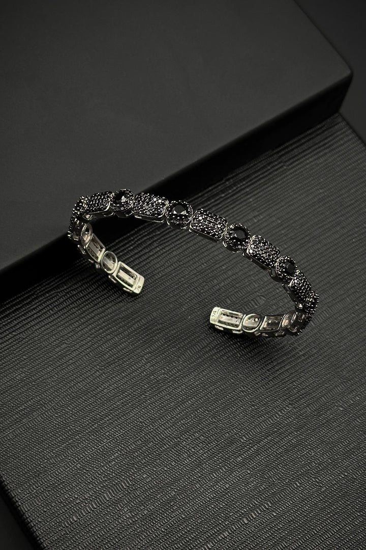 NVM FRNCH 925 Sterling Silver Italian Model Black Color Men's Bracelet with Zircon Stone FRJ12318-3318-B2 - Mansfield