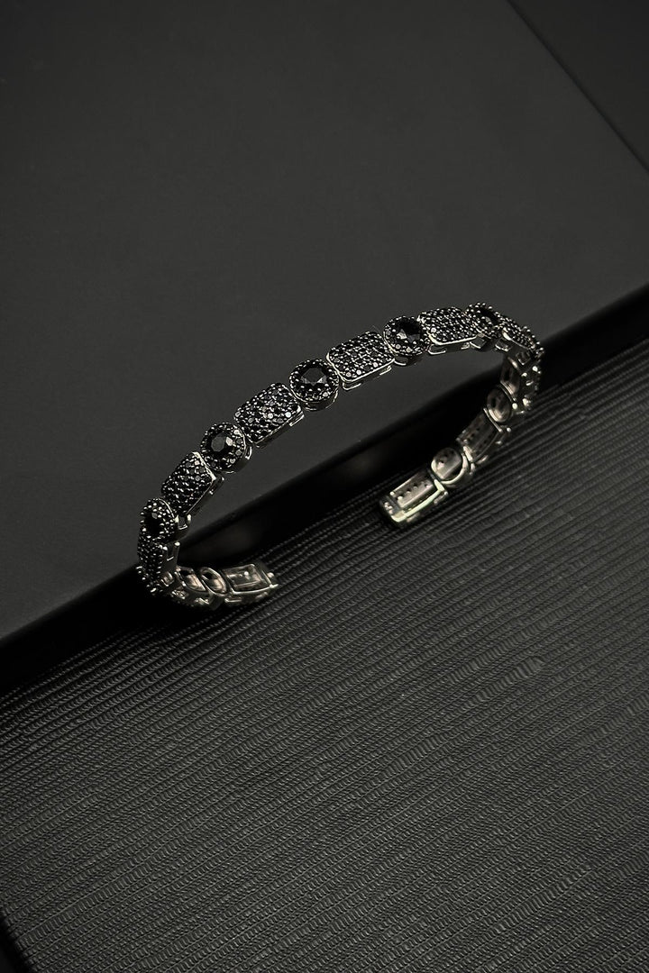 NVM FRNCH 925 Sterling Silver Italian Model Black Color Men's Bracelet with Zircon Stone FRJ12318-3318-B2 - Mansfield