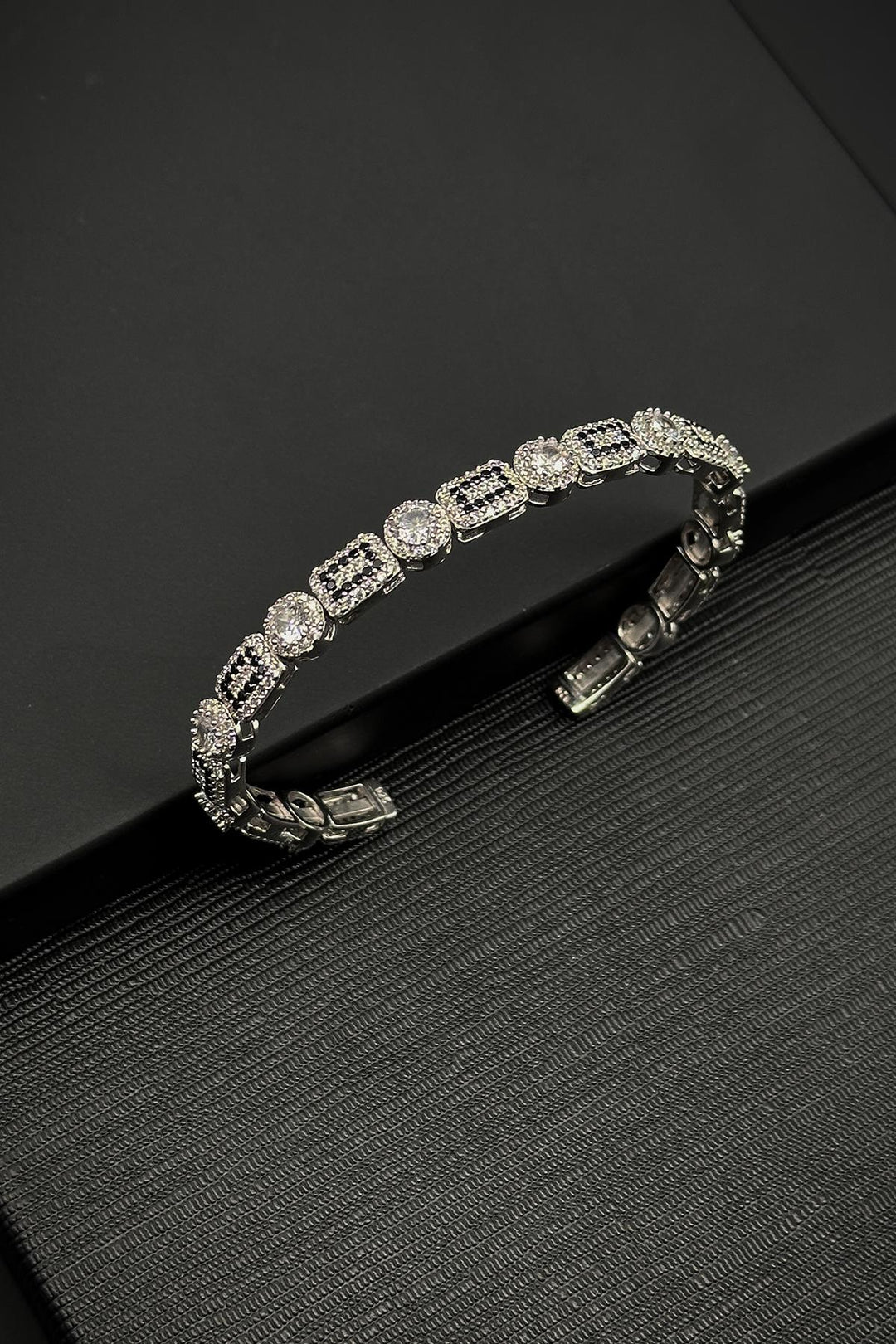 NVM FRNCH 925 Sterling Silver Italian Model Black Color Men's Bracelet with Zircon Stone FRJ12318-3318-SB - Orihuela