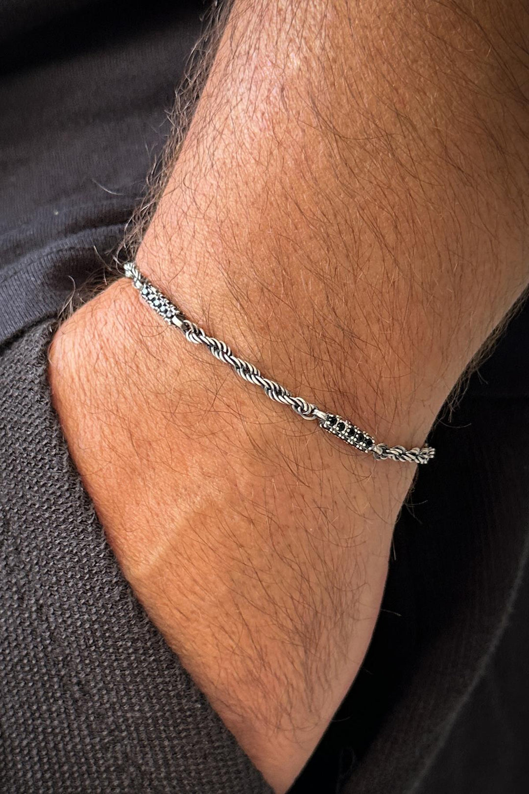 NVM FRNCH 925 Sterling Silver Italian Model Black Color Men's Bracelet with Zircon Stone FRJ12323-3323-B2 - Torrejón de Ardoz