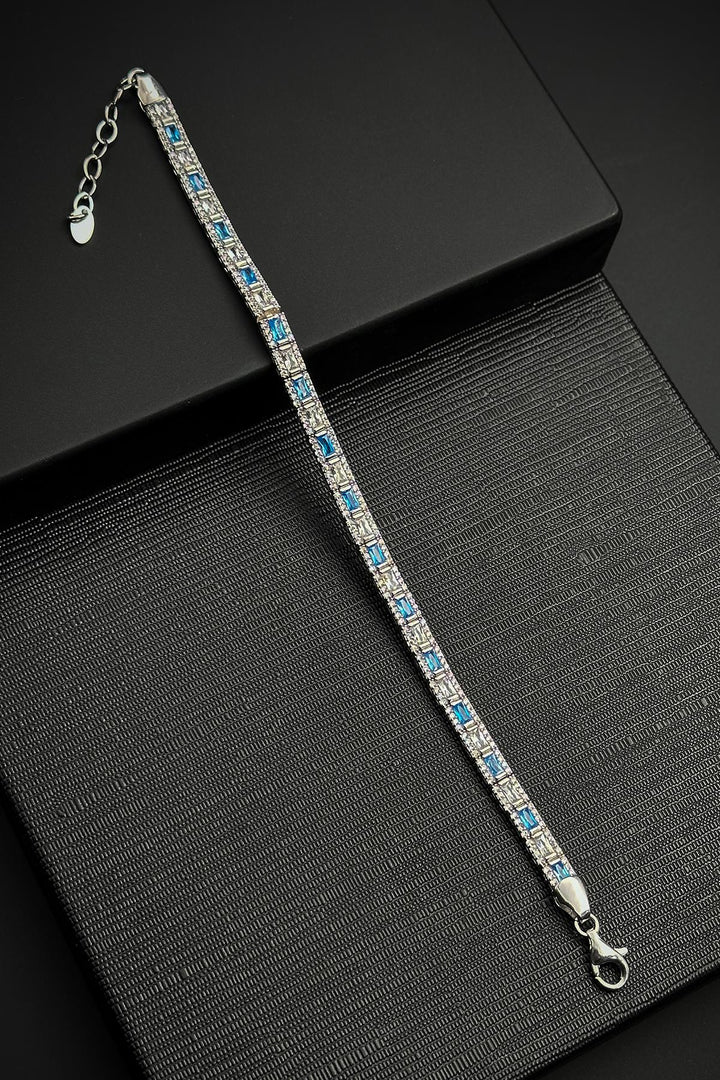 NVM FRNCH 925 Sterling Silver Italian Model Zircon Stone Turquoise-White Color Men's Bracelet FRJ12181-3181-MA3 - Bucharest
