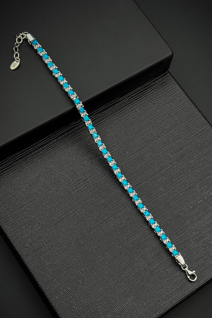 NVM FRNCH 925 Sterling Silver Italian Model Zircon Stone Turquoise Color Men's Bracelet FRJ12181-3181-M3 - Draper