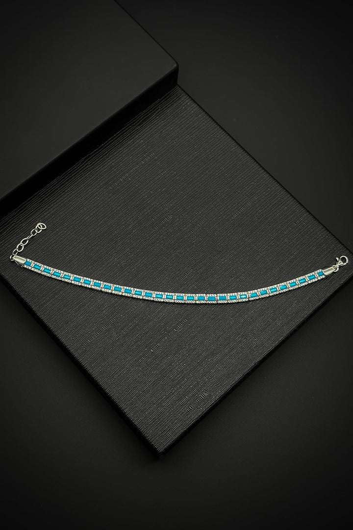NVM FRNCH 925 Sterling Silver Italian Model Zircon Stone Turquoise Color Men's Bracelet FRJ12181-3181-MA - Freising
