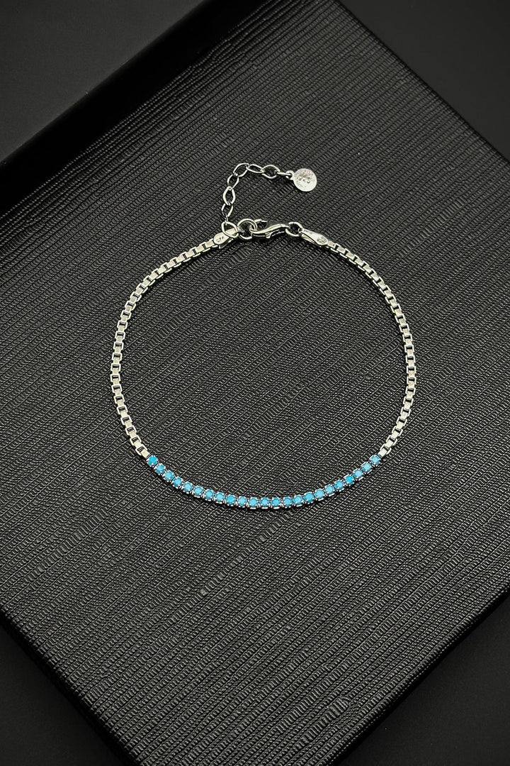 NVM FRNCH 925 Sterling Silver Italian Model Zircon Stone Turquoise Color Men's Bracelet FRJ12234-3234-M - Longmont