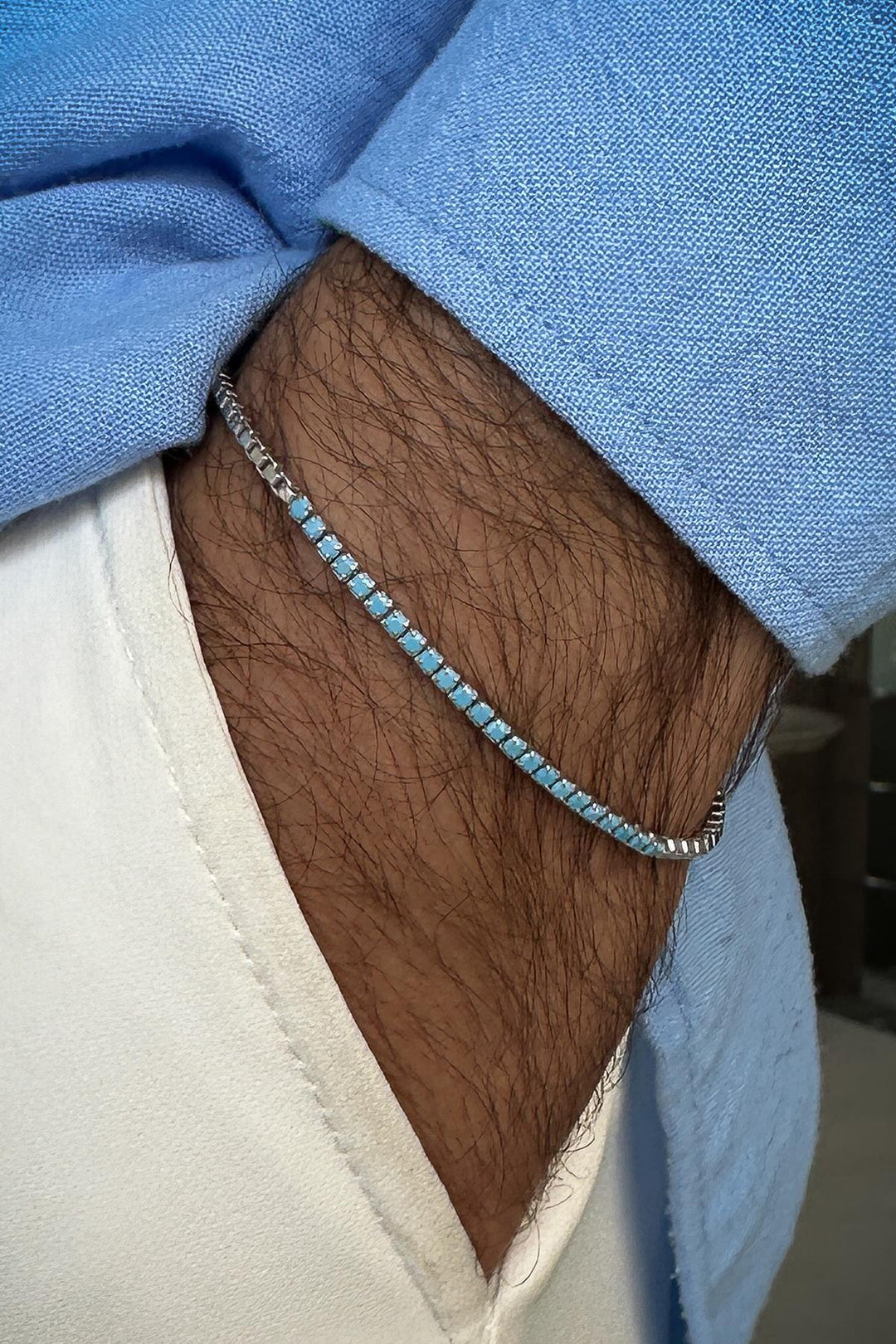 NVM FRNCH 925 Sterling Silver Italian Model Zircon Stone Turquoise Color Men's Bracelet FRJ12234-3234-M - Longmont
