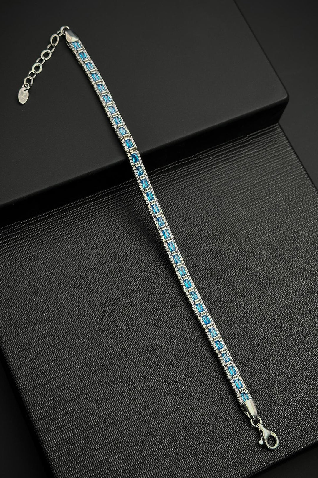 NVM FRNCH 925 Sterling Silver Italian Model Zircon Stone Turquoise Color Men's Bracelet FRJ12181-3181-MA2 - Níkaia