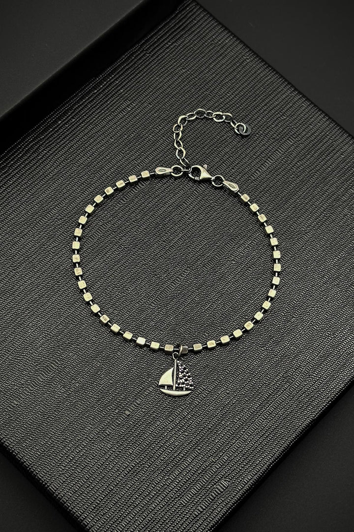 NVM FRNCH 925 Sterling Silver Italian Model Zircon Stone Sailboat Figured Silver Color Men's Bracelet FRJ12314-3314-A - Security-Widefield
