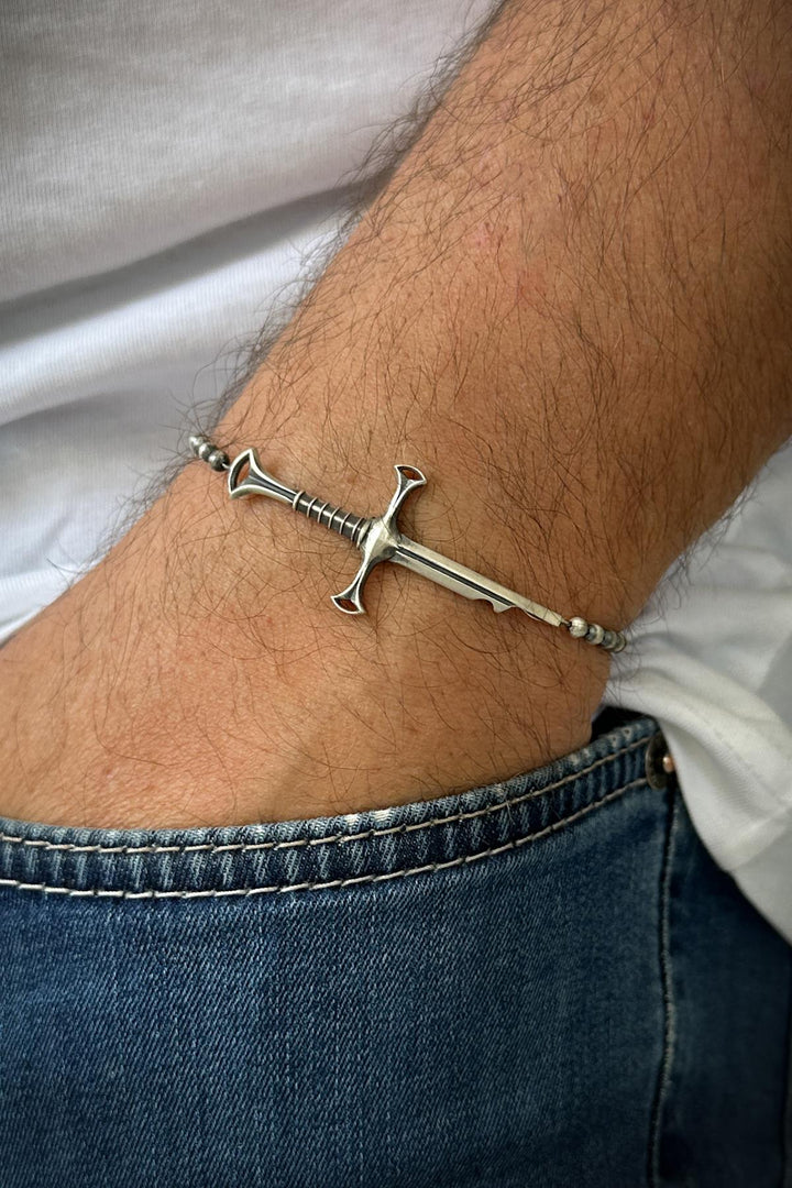 NVM FRNCH 925 Sterling Silver Sword Figured Silver Color Men's Bracelet FRJ12212-3212-A - Misantla