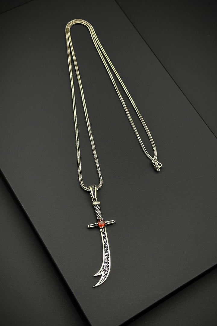 NVM FRNCH 925 Sterling Silver Sword Figured Silver Color Men's Necklace FRJ30696-796-A - Paterno
