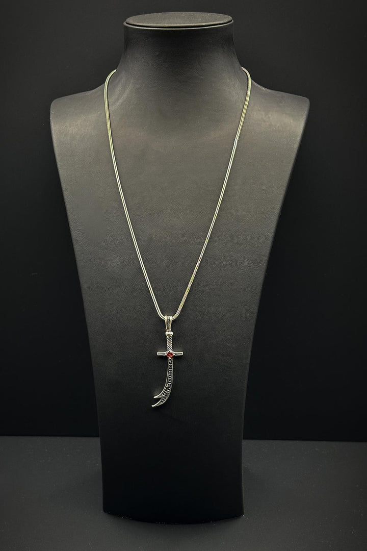 NVM FRNCH 925 Sterling Silver Sword Figured Silver Color Men's Necklace FRJ30696-796-A - Paterno